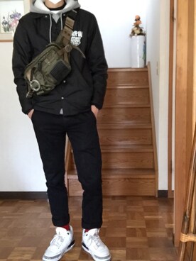 「VANS（バンズ）のアイテム（ナイロンジャケット）」を使った、マンダムさん（メンズ・179cm）の冬コーディネート