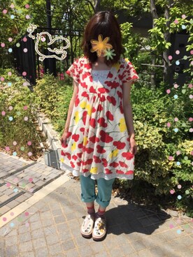 「Jocomomola（ホコモモラ）のアイテム（ワンピース/ドレス）」を使った、まるこさん（レディース・164cm）の春コーディネート