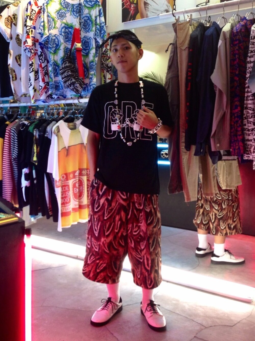 「PHENOMENON、JOHN LAWRENCE SULLIVAN、CREPEMAN、AMBUSH、unchain」｜「PHENOMENONのアイテム（ヘアバンド、イエロー系）」を使った、HIROSHIさん（メンズ・167cm）の夏コーディネートの1枚目の写真