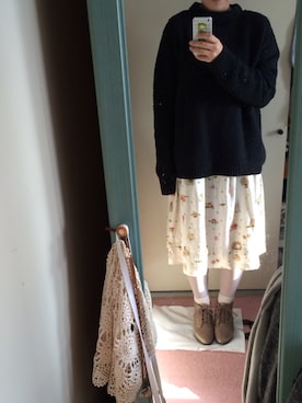 「タイツ×靴下」｜「アイテム（ブーツ）」を使った、shimadaさん（レディース・163cm）の冬コーディネート