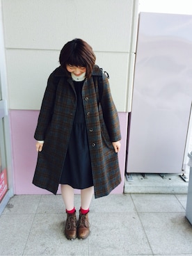 「タイツ×靴下」｜「アイテム（ブーツ）」を使った、shimadaさん（レディース・163cm）の冬コーディネート