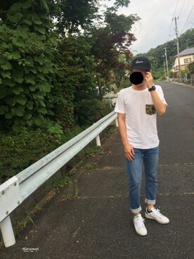 「NANO universe（ナノユニバース）のVINTAGEジョグデニム（デニムパンツ）」を使った、タネさん（メンズ・176cm）の夏コーディネート