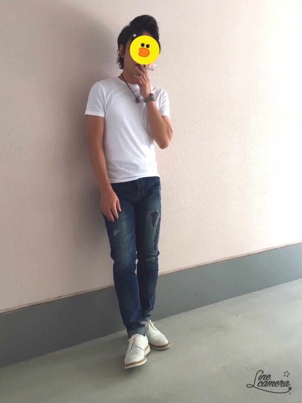 「無地T、夏コーデ、Tシャツ」｜「wjkのwjk/ダブルジェイケイ/New Basic Crew-Neck Tee （Tシャツ/カットソー、ホワイト系）」を使った、うめたろうさん（メンズ・170cm）の夏コーディネートの1枚目の写真