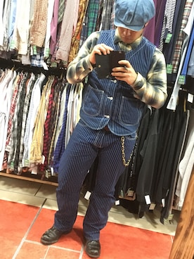 「FREEWHEELERS（フリーホイーラーズ）のアイテム（キャスケット）」を使った、まーべりっくさん（メンズ・173cm）の秋コーディネート