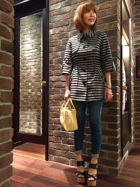 「ウェッジソール」｜「アイテム（ステンカラーコート）」を使った、Yasukoさん（レディース・161cm）の春コーディネート