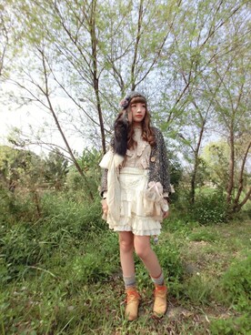 「vintage style」｜「アイテム（ノーカラージャケット）」を使った、木塔麻さん（レディース・160cm）の冬コーディネート