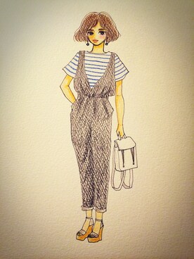 「ウェッジソール」｜「アイテム（つなぎ/オールインワン）」を使った、sayaさん（レディース・168cm）の夏コーディネート