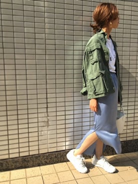 「NEWBALANCE」｜「アイテム（ミリタリージャケット）」を使った、eripoyoさん（レディース・164cm）の夏コーディネート