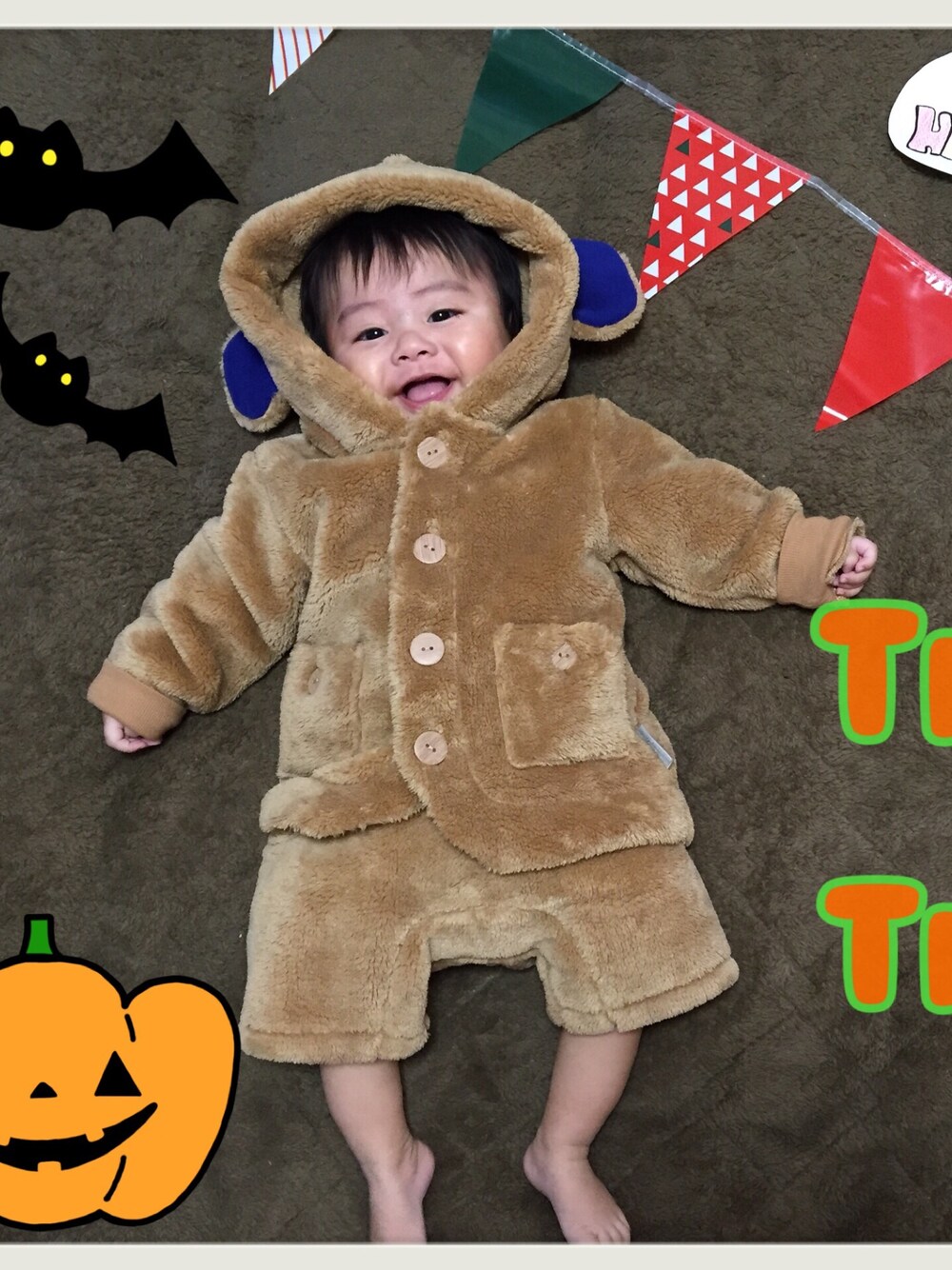 「little sunny#️⃣おサル#️⃣ハロウィン#️⃣男の子」｜「little sunnyのアイテム（その他アウター、ブラウン系）」を使った、たそさん（レディース・159cm）の秋コーディネートの1枚目の写真
