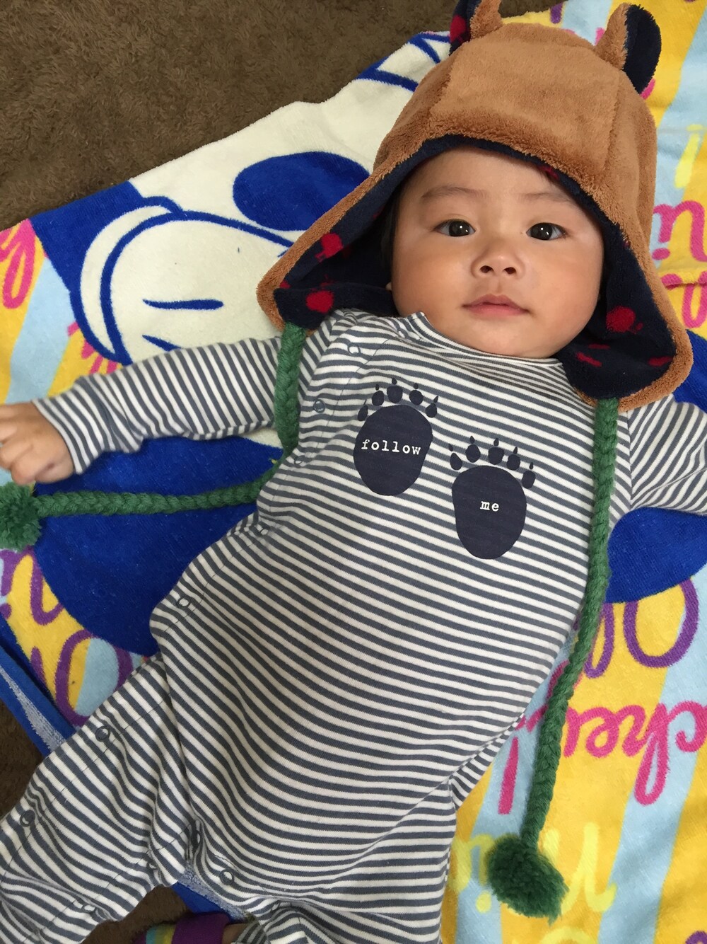 「babygap、男の子、もうすぐ4ヶ月、顔は1歳児」｜「babyGAPのアイテム（ロンパース、ブルー系）」を使った、たそさん（レディース・159cm）の秋コーディネートの1枚目の写真
