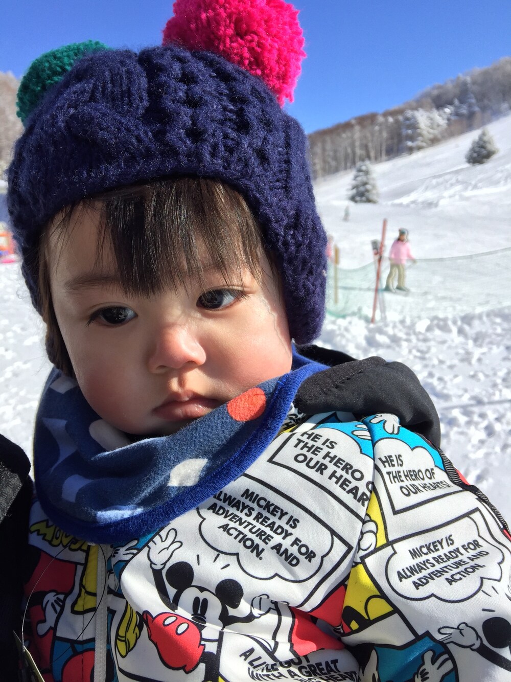 「BABYDOLL、男の子、ミッキー」｜「petit mainのアイテム（ニットキャップ/ビーニー、ブルー系）」を使った、たそさん（キッズ・70cm）の冬コーディネートの1枚目の写真