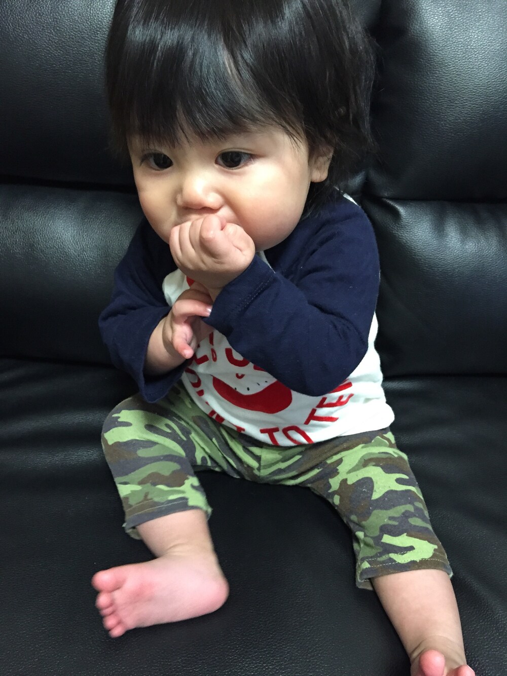 「男の子、8ヶ月、GAPbaby、エフオーキッズ、プティマイン」｜「babyGAPのアイテム（Tシャツ/カットソー、ホワイト系）」を使った、たそさん（キッズ・70cm）の春コーディネートの1枚目の写真