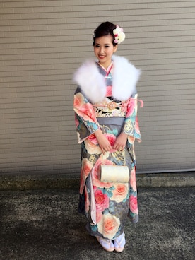 「バラ柄」｜「アイテム（浴衣）」を使った、MASAKOさん（レディース・160cm）の冬コーディネート