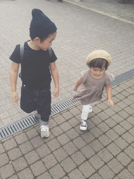 「こども ビームス（コドモビームス）のアイテム（ハンチング/ベレー帽）」を使った、miiiさん（キッズ・110cm）の秋コーディネート