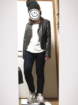 「DISCOAT（ディスコート）のアイテム（ニットキャップ/ビーニー）」を使った、uさん（レディース・151cm）の冬コーディネート