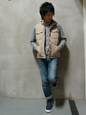 「tk.TAKEO KIKUCHI（ティーケータケオキクチ）のアイテム（その他シューズ）」を使った、渋谷丸井TK STAFFさん（メンズ・175cm）の冬コーディネート