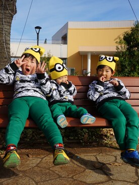 「お揃いコーデ」｜「アイテム（ニットキャップ/ビーニー）」を使った、チュー太郎さん（キッズ・90cm）の秋コーディネート