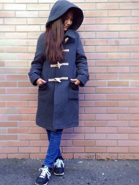 「moussy」｜「アイテム（ダッフルコート）」を使った、Ikoma Sachieさん（レディース・157cm）の冬コーディネート