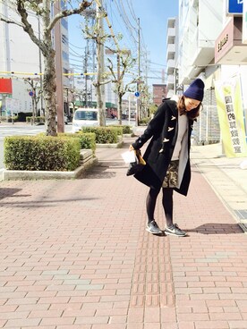「ニットキャップ」｜「アイテム（ダッフルコート）」を使った、atsukoさん（レディース・160cm）の冬コーディネート