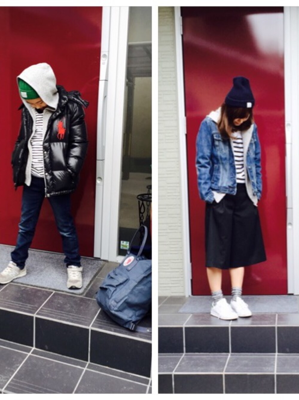 「親子でおそろい、パーカー、ボーダー、ニット帽」｜「UNIQLOのアイテム（パーカー、グレー系）」を使った、atsukoさん（キッズ・132cm）の春コーディネートの1枚目の写真