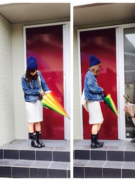 「ニットキャップ」｜「アイテム（レインシューズ）」を使った、atsukoさん（レディース・160cm）の春コーディネート