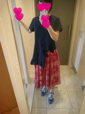 「mintdesigns（ミントデザインズ）のアイテム（Tシャツ/カットソー、ブルー系）」を使った、ぷうこさん（レディース・155cm）の夏コーディネート