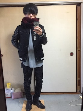 「RAGEBLUE（レイジブルー）の＜トレンドのロング丈＞ワッフルロングカットソー/733404（Tシャツ/カットソー）」を使った、shinotakaさん（メンズ・163cm）の冬コーディネート