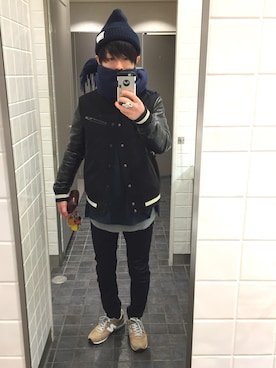 「RAGEBLUE（レイジブルー）の＜トレンドのロング丈＞ワッフルロングカットソー/733404（Tシャツ/カットソー）」を使った、shinotakaさん（メンズ・163cm）の冬コーディネート