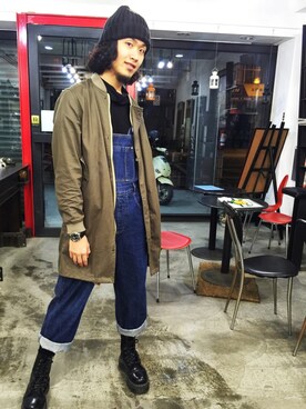 「179/WG（イチナナキュウダブルジー）のアイテム（帽子）」を使った、Young さん（メンズ・177cm）の冬コーディネート