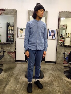 「179/WG（イチナナキュウダブルジー）のアイテム（帽子）」を使った、Young さん（メンズ・177cm）の春コーディネート