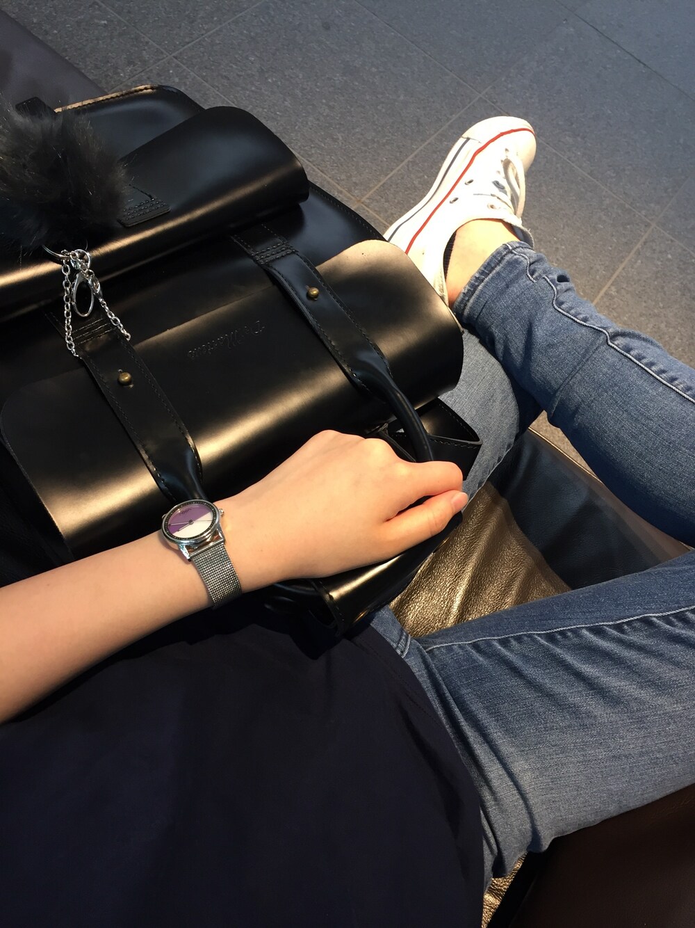 「Dr. Martensのアイテム（バックパック/リュック、ブラック系）」を使った、kuniaさん（レディース・161cm）の夏コーディネートの1枚目の写真
