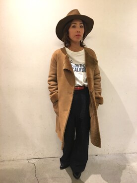 「uncut bound」｜「アイテム（ムートンコート）」を使った、Yuka Ozawaさん（レディース・153cm）の秋コーディネート