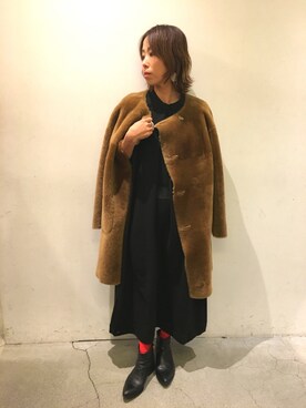 「uncut bound」｜「アイテム（ムートンコート）」を使った、Yuka Ozawaさん（レディース・153cm）の秋コーディネート