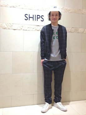 「SHIPS JET BLUE（シップスジェットブルー）のアイテム（スウェット）」を使った、志水さん（メンズ・178cm）の春コーディネート