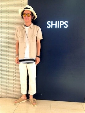 「SHIPS JET BLUE（シップスジェットブルー）のアイテム（帽子）」を使った、志水さん（メンズ・178cm）の夏コーディネート