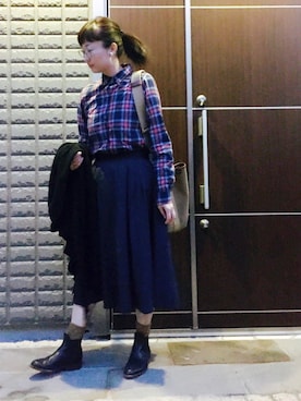 「FRAMeWORK（フレームワーク）のタイプライタータックスカート◆（スカート）」を使った、na.さん（レディース・160cm）の秋コーディネート