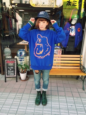 「ROLLING CRADLE（ローリングクレイドル）のアイテム（スウェット）」を使った、Juuunco.さん（レディース・155cm）の春コーディネート