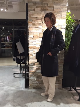「JUNRED（ジュンレッド）のアイテム（クラッチバッグ）」を使った、MOTOCHIKAさん（メンズ・167cm）の冬コーディネート