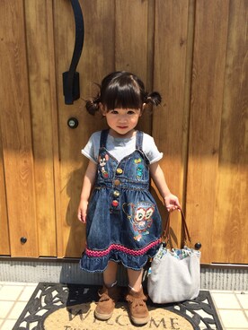 「スウェットトップス」｜「アイテム（サロペット/オーバーオール）」を使った、may.さん（キッズ・80cm）の春コーディネート