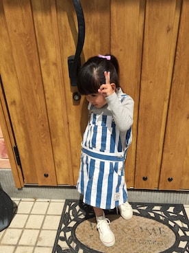 「ストライプワンピース」｜「アイテム（サロペット/オーバーオール）」を使った、may.さん（キッズ・80cm）の春コーディネート