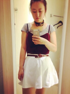 「アイテム（キャミソール、レッド系）」を使った、水原奈央さん（レディース・164cm）の冬コーディネート