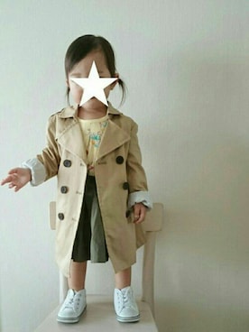 「BRANSHES（ブランシェス）のアイテム（トレンチコート）」を使った、miiiiさん（キッズ・80cm）の秋コーディネート