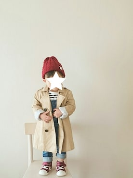 「BRANSHES（ブランシェス）のアイテム（トレンチコート）」を使った、miiiiさん（キッズ・80cm）の秋コーディネート