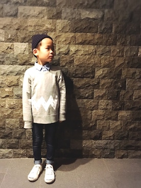 「スウェット×シャツ」｜はちさん（キッズ・110cm）の秋コーディネート