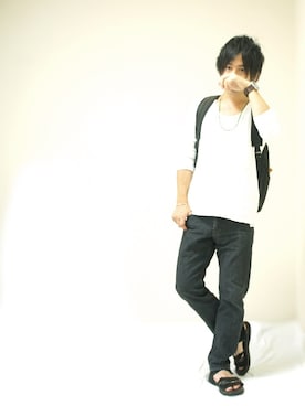 「白トップス」｜のぼさん（メンズ・164cm・30代）の夏コーディネート