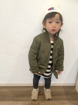 「アイテム（MA-1）」を使った、kinaさん（キッズ・80cm）の秋コーディネート