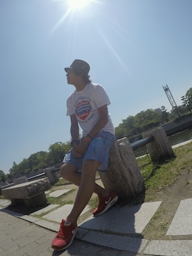 「carhartt」｜「アイテム（水着/着物・浴衣）」を使った、Yoshiakiさん（メンズ・182cm）の夏コーディネート