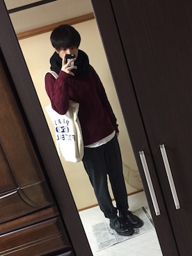 「no brand（ノーブランド）のアイテム（スウェット、レッド系）」を使った、yasuさん（メンズ・173cm）の秋コーディネート