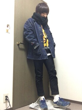 「Levi's（リーバイス）のアイテム（デニムジャケット、ブルー系）」を使った、yasuさん（メンズ・173cm）の冬コーディネート