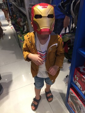 「アイテム（ナイロンジャケット、オレンジ系）」を使った、Hiiroさん（キッズ・110cm）の夏コーディネート